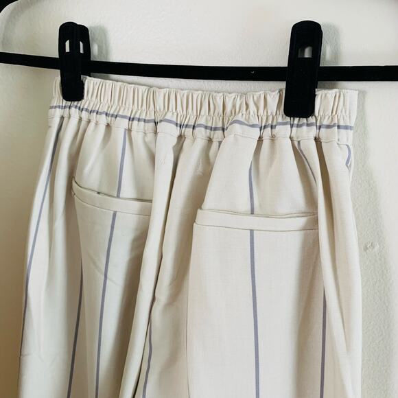 By Egreis Sz XS 2-Piece Suit Pants w/ Double Breasted Blazer Cream Blue Striped - Picture 10 of 13